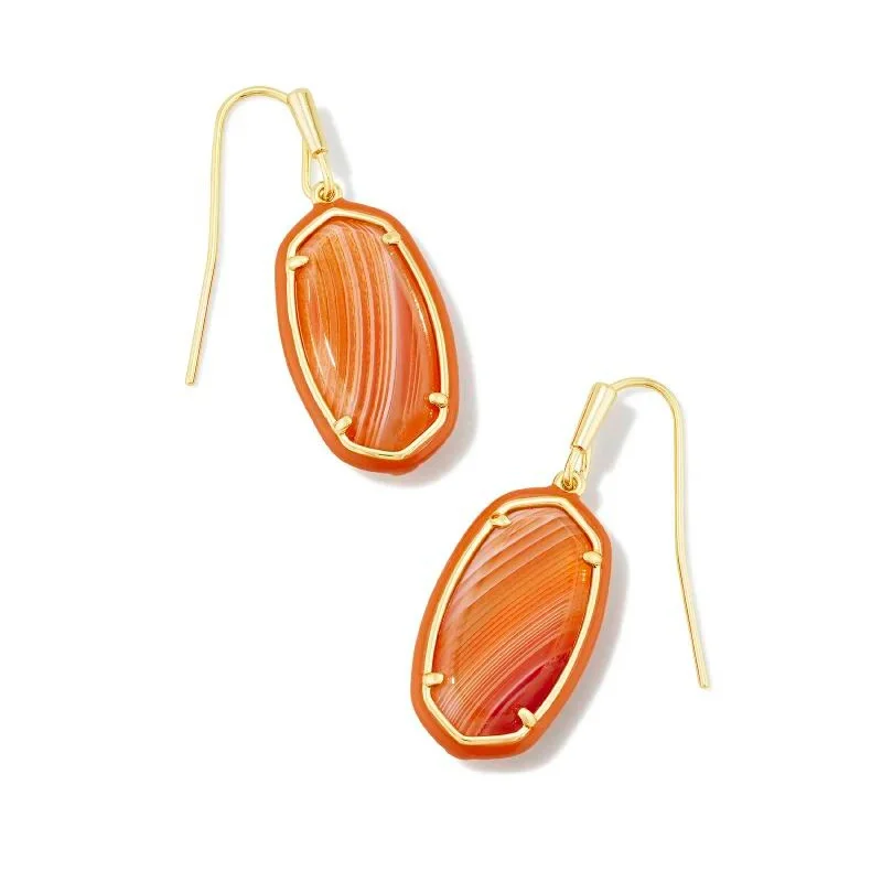 Women’s long drop earrings-Kendra Scott | Dani Gold Enamel Frame Drop Earrings in Orange Banded Agate