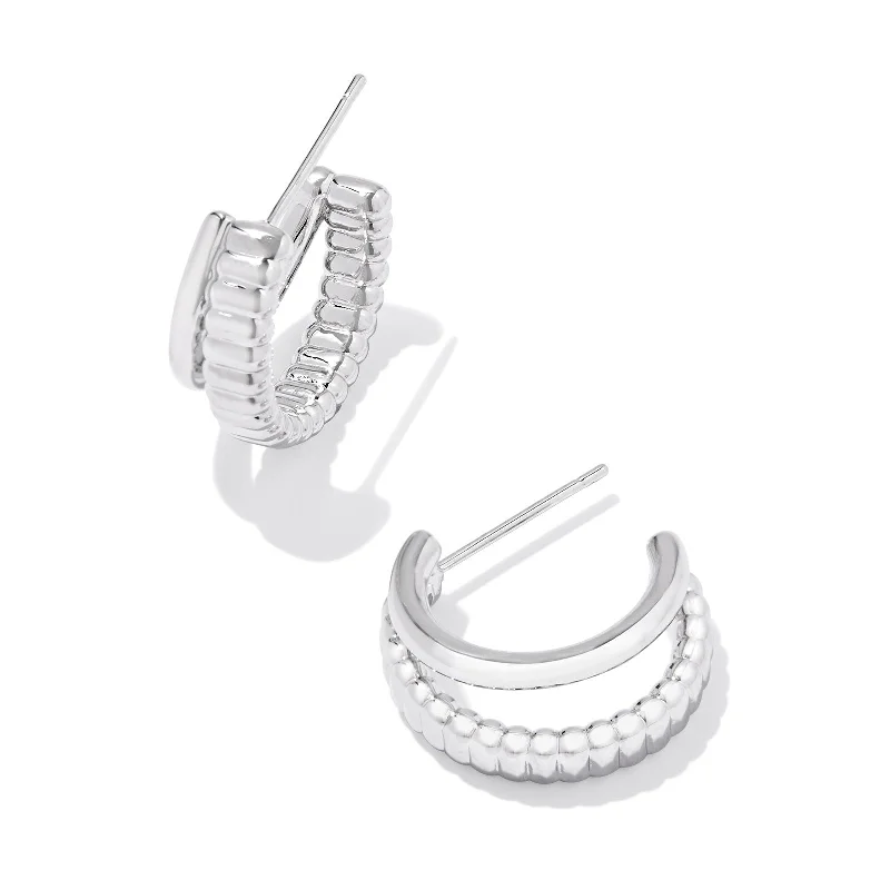 Women’s long earrings-Kendra Scott | Layne Silver Huggie Earrings