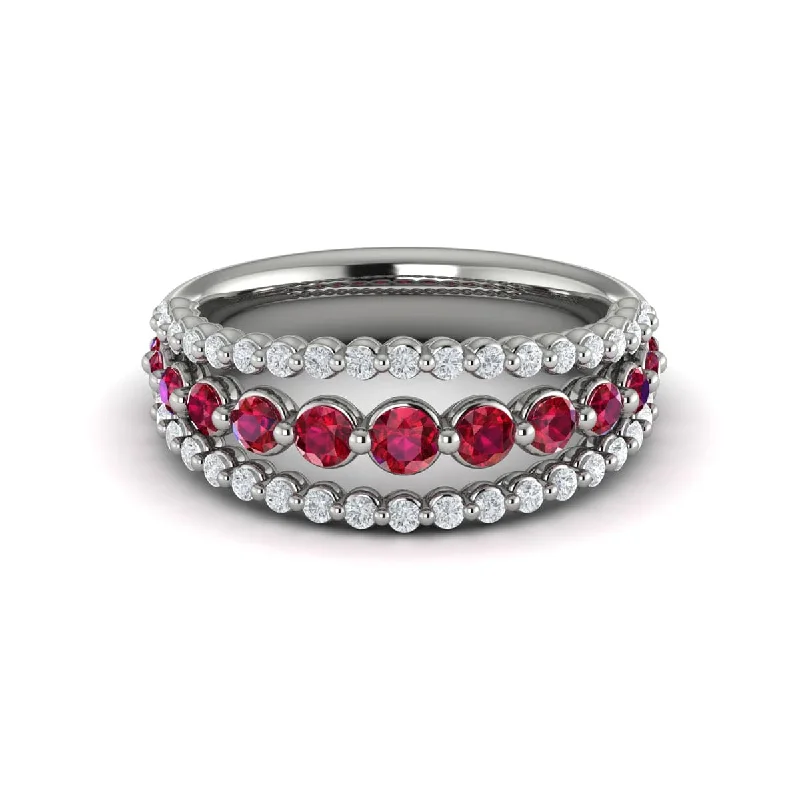 Three Row Diamond and Ruby Statement Ring