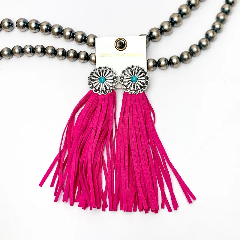 Women’s large earrings-Rodeo Runway Tassel Earrings in Hot Pink