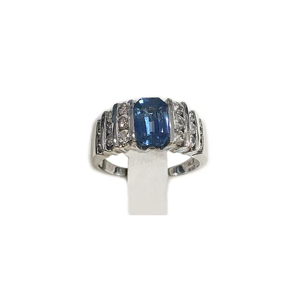 Women’s silver gemstone rings-14k White Gold Sapphire Ring