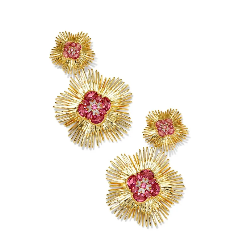 Women’s colorful earrings-Kendra Scott | Dira Gold Crystal Statement Earrings in Pink Mix