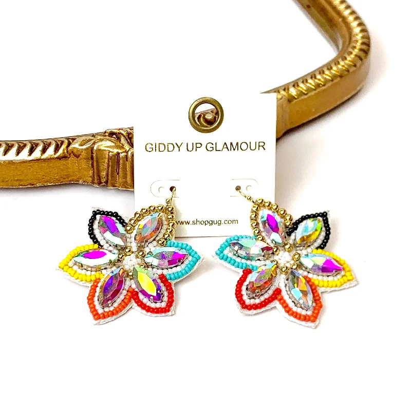 Women’s ear cuffs-Desert Daisy Multicolored Flower Shaped Earrings with AB Crystal Accents in White