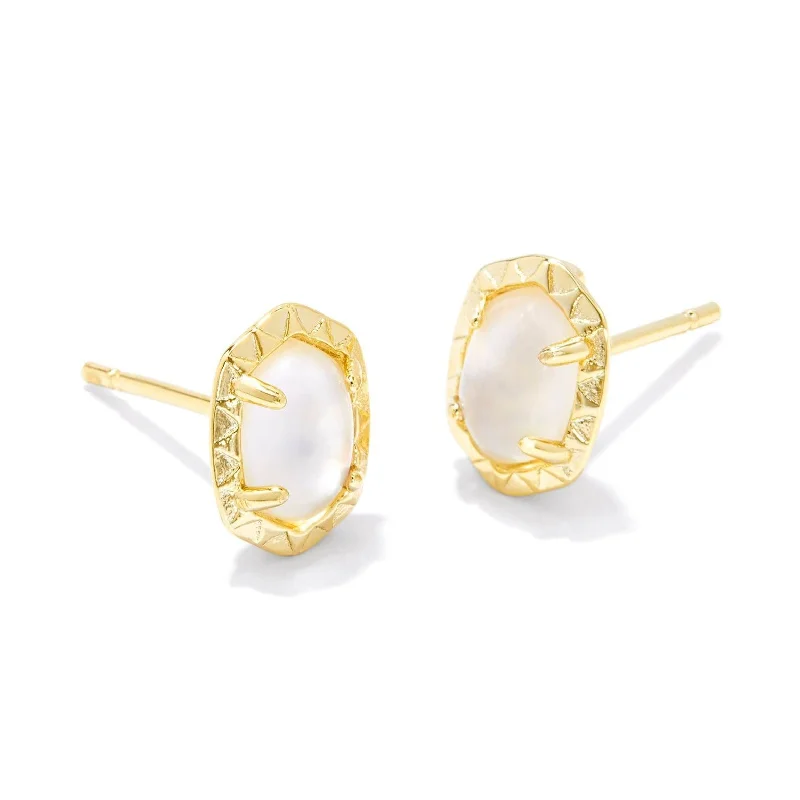 Women’s floral earrings-Kendra Scott | Daphne Gold Stud Earrings in Ivory Mother of Pearl