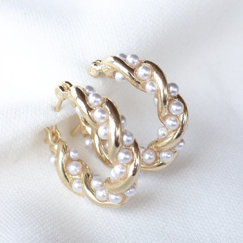 Women’s infinity earrings-Kinsey Designs | Audrey Twisted Gold Tone and Pearl Hoop Earrings