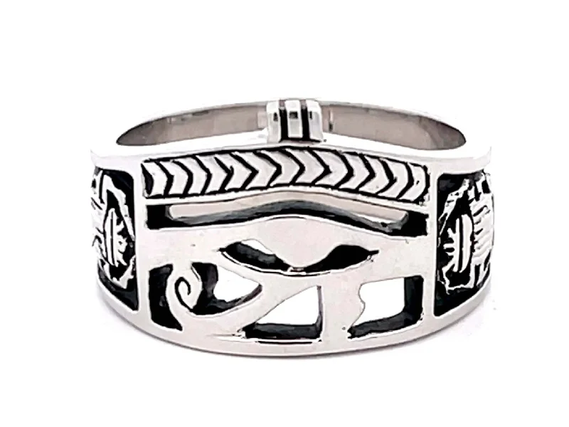 Women’s antique engagement rings-Egyptian Eye of Horus Ankh Cross Ring in 18k White Gold