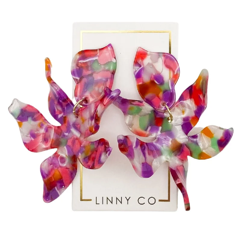 Women’s long teardrop earrings-Linny Co | Flora Drop Earrings in Pink Multi