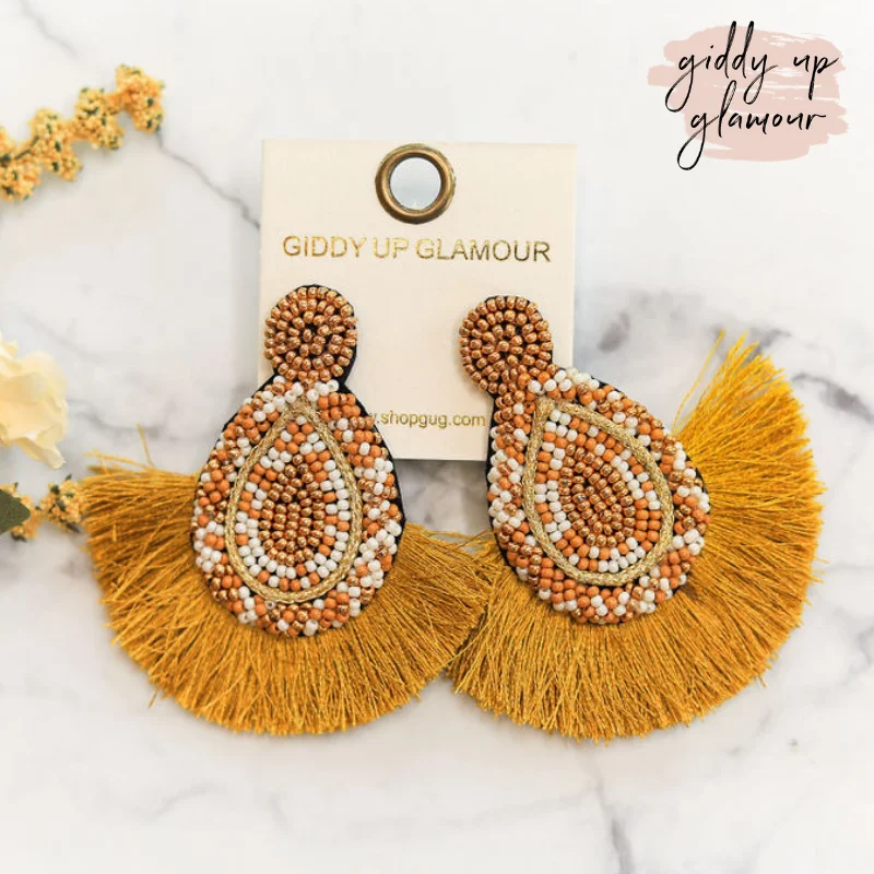 Women’s stacking earrings-Vaycay Ready Beaded Earrings with Fringe in Mustard Yellow