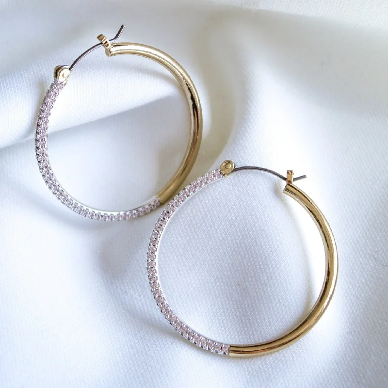 Women’s sparkling earrings-Kinsey Designs | Law Two Tone Hoop Earrings with CZ Crystal Accents