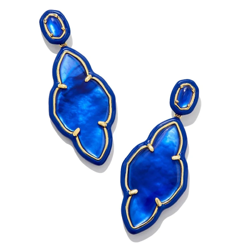 Women’s ruby earrings-Kendra Scott | Abbie Gold Enamel Frame Statement Earrings in Cobalt Illusion