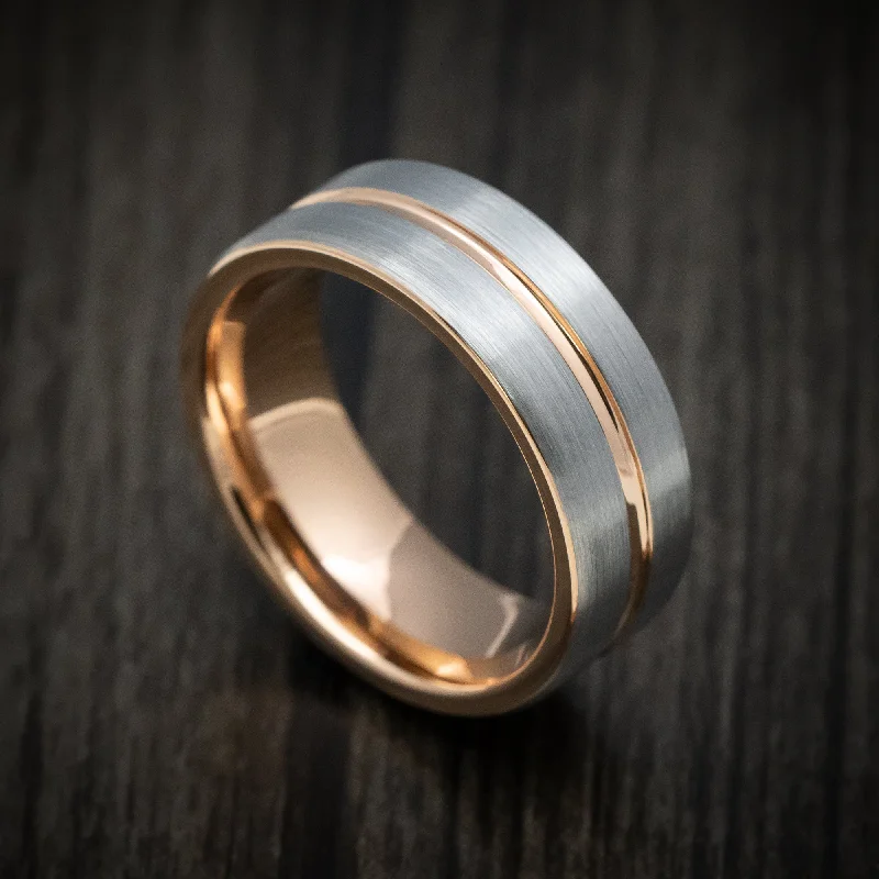 Tungsten Men's Ring with Rose Gold Inlay and Sleeve