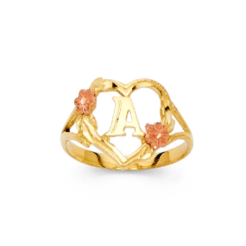 Women’s stackable rings-14K FLOWER HEART INITIAL RING