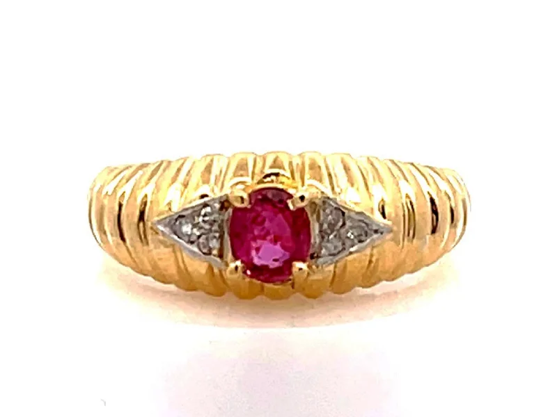 Women’s rose gold eternity rings-Vintage Ruby and Diamond Band Ring in 14k Yellow Gold