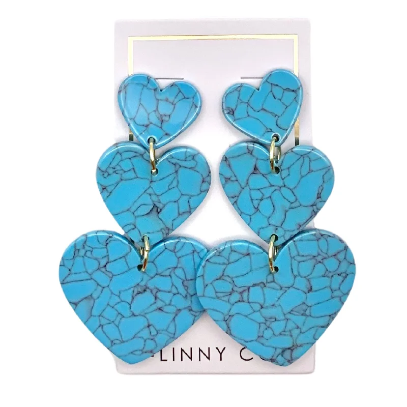 Women’s gold stud earrings-Linny Co | Penny Heart Drop Earrings in Turquoise Blue