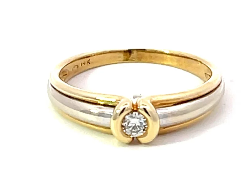 Women’s cocktail rings-Solitaire Diamond Two Toned Ring in 14K Gold