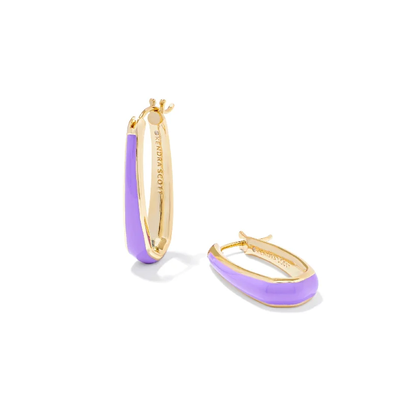 Women’s layered stud earrings-Kendra Scott | Kelsey Gold Hoop Earrings in Purple Enamel