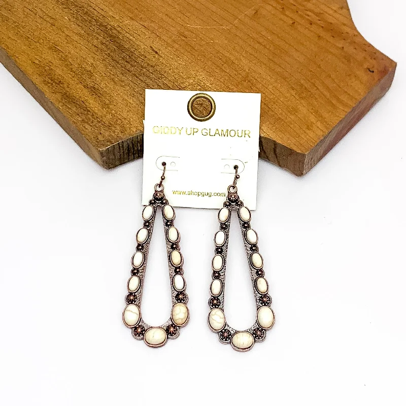 Women’s elegant earrings-Copper Tone Open Teardrop Earrings With Stones in Ivory