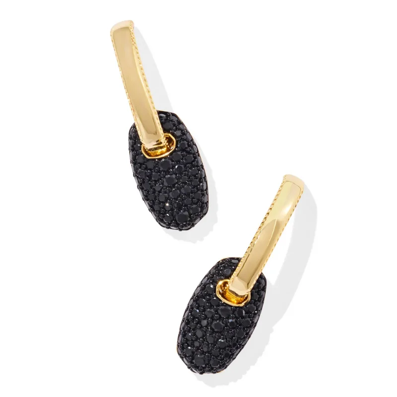 Women’s handcrafted earrings-Kendra Scott | Bailey Pave Gold Huggie Earrings in Black Crystal