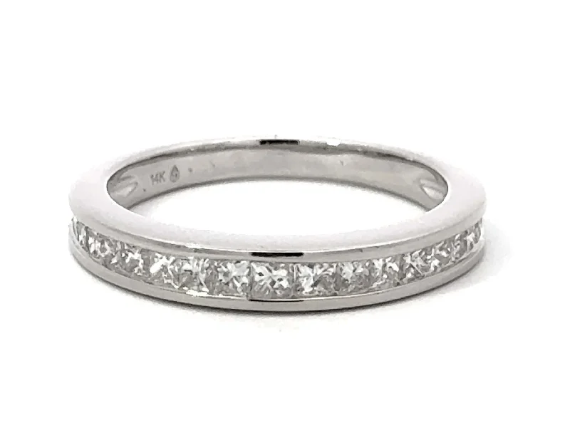 Women’s vintage engagement rings-Princess Cut Channel Set Diamond Band Ring 14k White Gold