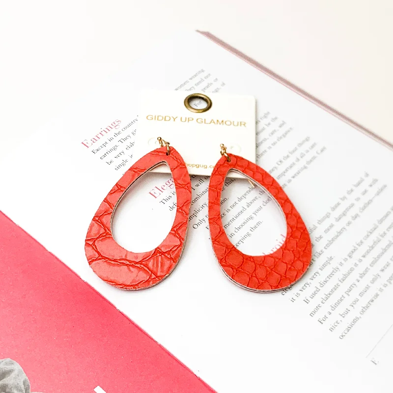 Women’s crystal earrings-Faux Crimson Red Snakeskin Teardrop Earrings