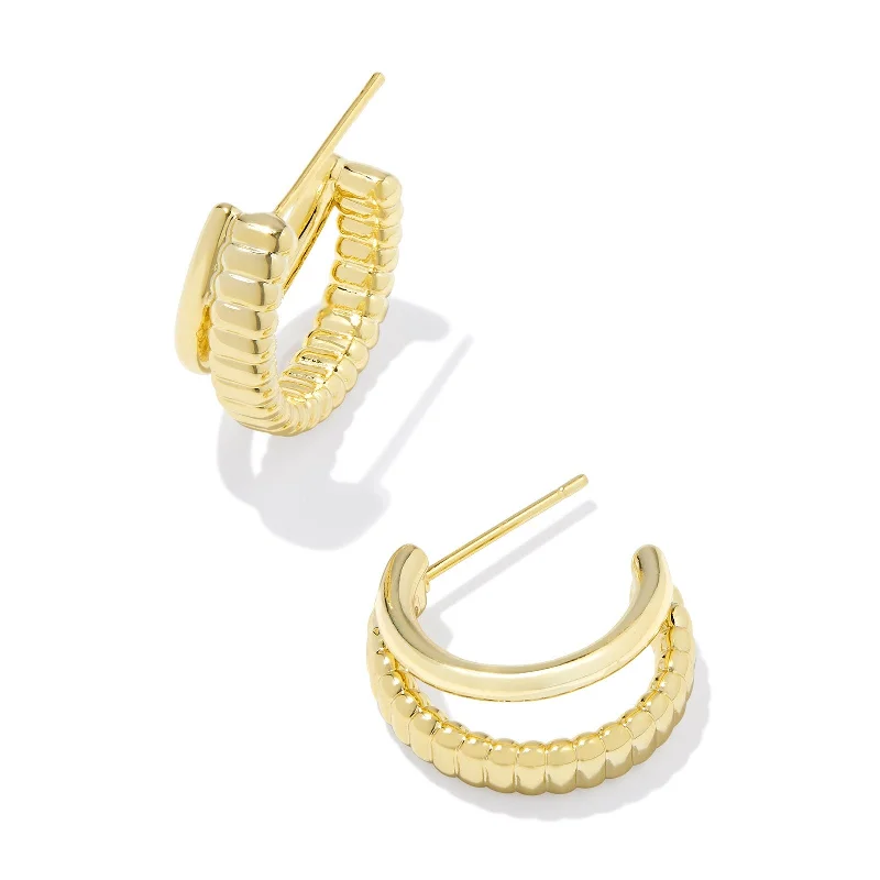 Women’s layered earrings-Kendra Scott | Layne Gold Huggie Earrings