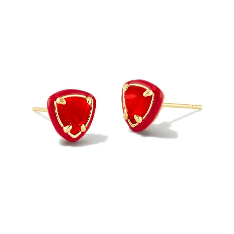 Women’s drop earrings-Kendra Scott | Arden Gold Enamel Framed Stud Earrings in Red Illusion