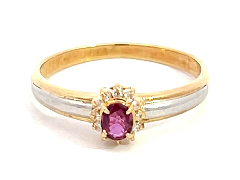 Women’s wrap rings-Oval Ruby and Diamond Halo Ring in 18k Yellow Gold & Platinum