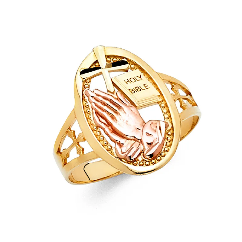 Women’s oval ruby rings-14K Praying Hands Ring