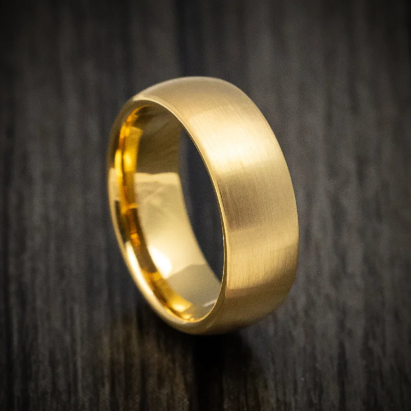 Yellow Gold Tungsten Men's Ring with Satin Finish Custom Made Band