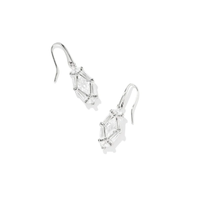 Women’s stud pearl earrings-Kendra Scott | Lindy Rae Lee Silver Drop Earrings in White Crystal