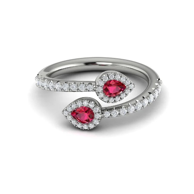 Diamond Wrapped Pear Ruby Ring