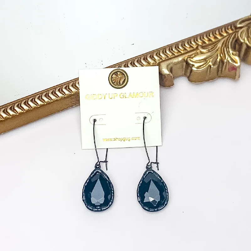 Women’s handcrafted earrings-Radiant Kidney Wire Teardrop Earrings With Crystals in Black