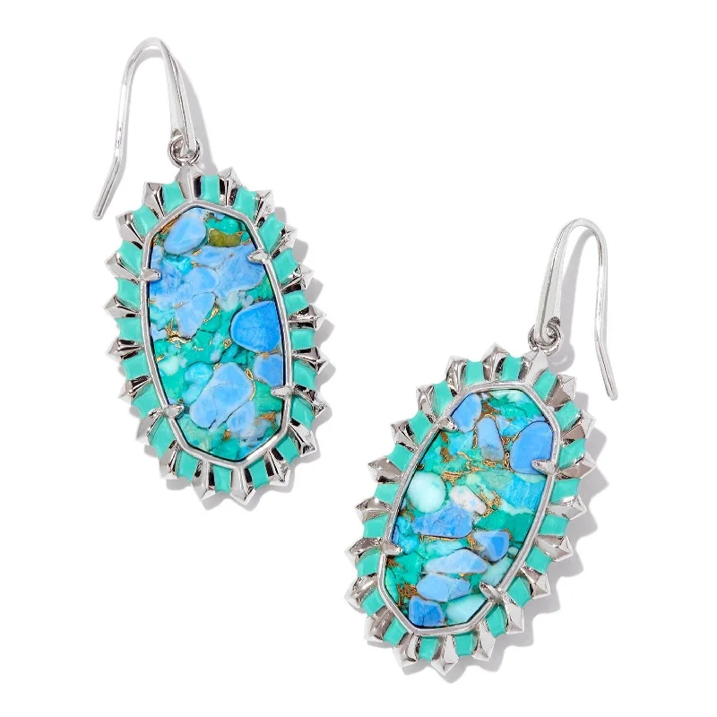 Women’s chandelier earrings-Kendra Scott | Dani Silver Color Burst Frame Drop Earrings in Bronze Veined Aqua Magnesite