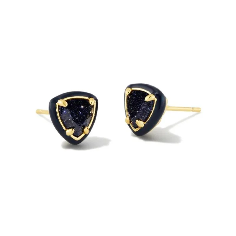 Women’s large hoop earrings-Kendra Scott | Arden Gold Enamel Framed Stud Earrings in Navy Goldstone