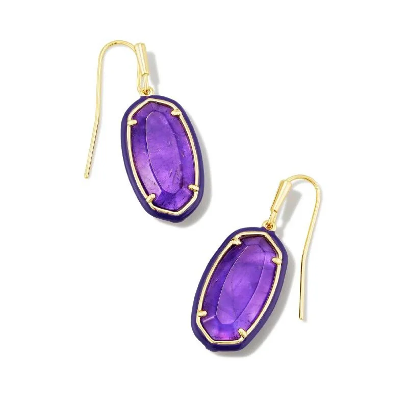 Women’s gemstone stud earrings-Kendra Scott | Dani Gold Enamel Framed Drop Earrings in Amethyst