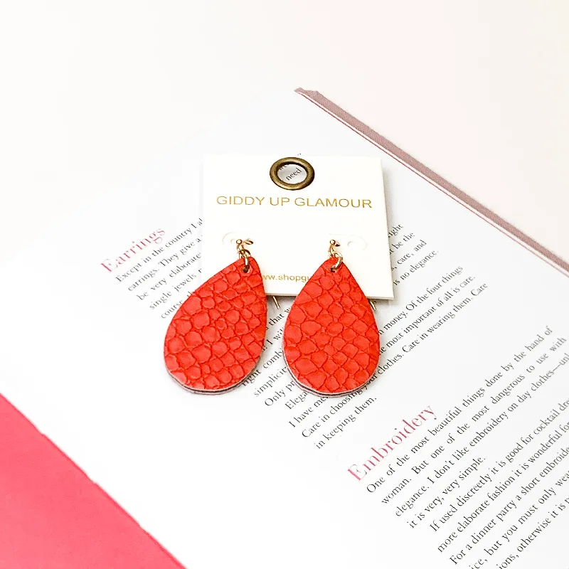 Women’s sparkly earrings-Scarlet Siren Teardrop Earrings in Coral