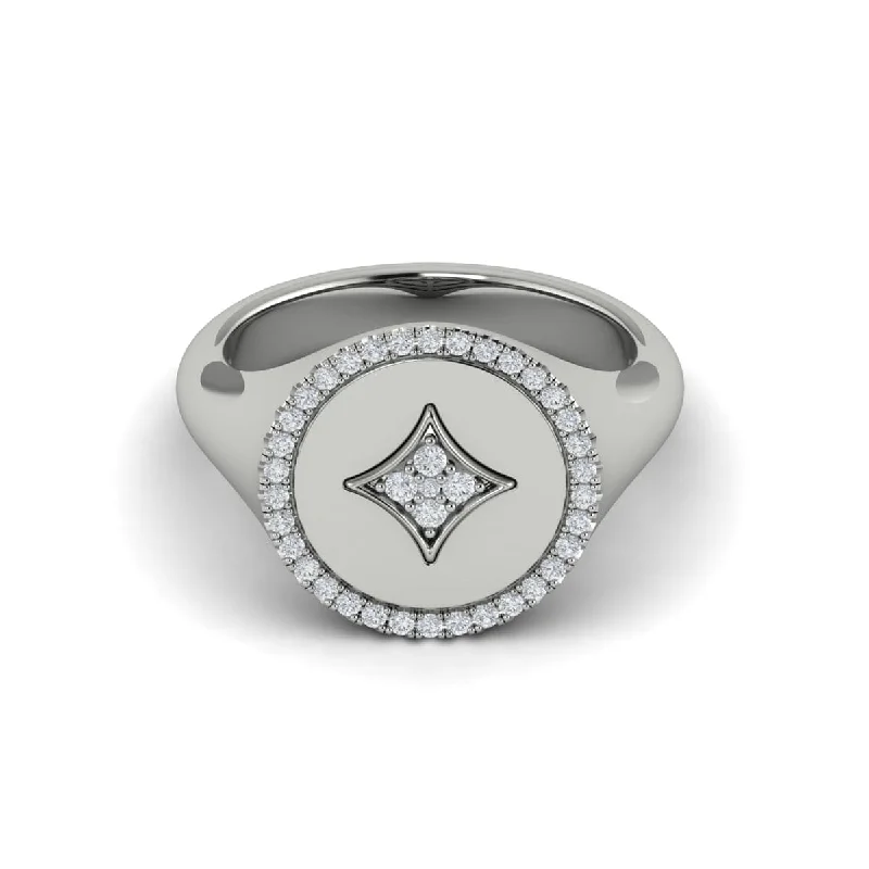 Center Star Diamonds and Bezel Signet Ring