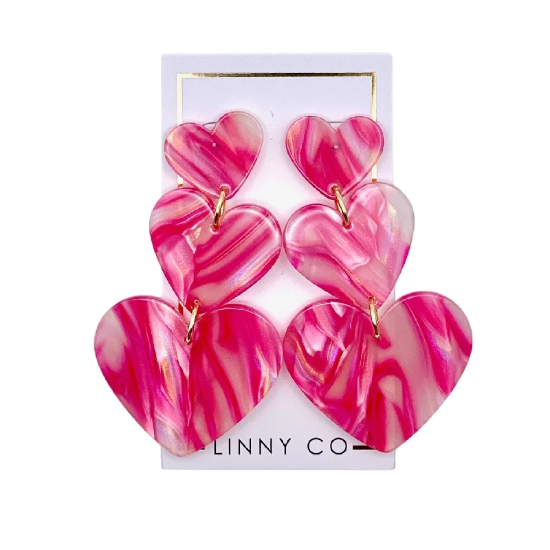 Women’s ear cuffs-Linny Co | Penny Heart Drop Earrings in Love Struck Pink