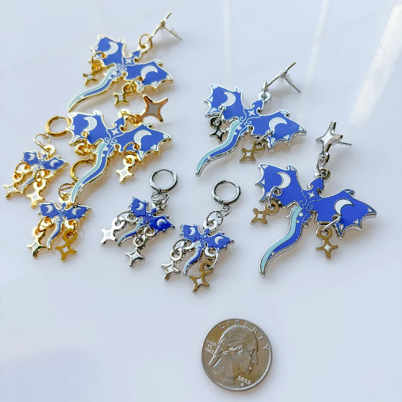 Women’s gemstone drop earrings-BLUE MOON DRAGON METAL EARRINGS