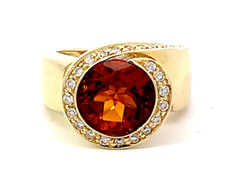 Women’s classic engagement rings-Vintage Round Citrine Diamond Halo Ring in 14k Yellow Gold