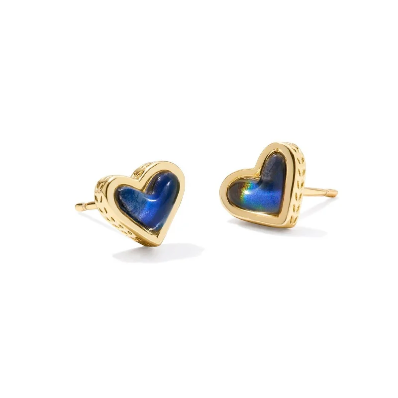 Women’s halo earrings-Kendra Scott | Framed Ari Heart Gold Stud Earrings in Mood Stone