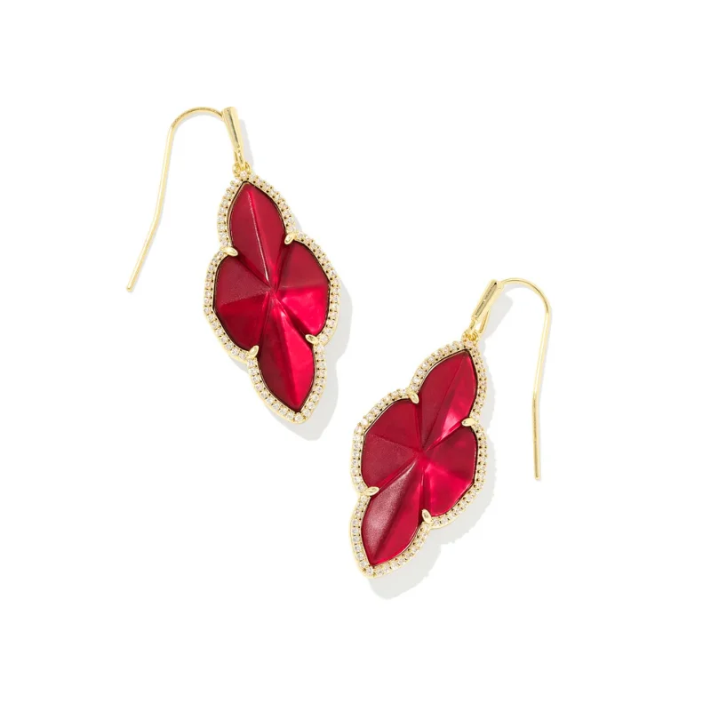 Women’s rainbow earrings-Kendra Scott | Abbie Pave Frame Gold Drop Earrings in Cranberry Red Illusion