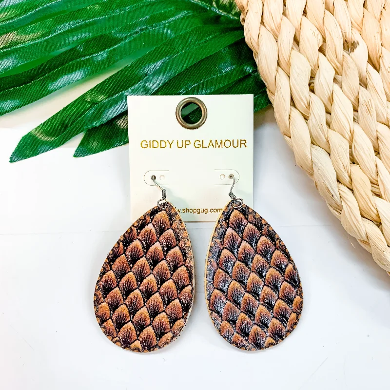 Women’s luxury gold earrings-Patterned Leather Teardrop Earrings