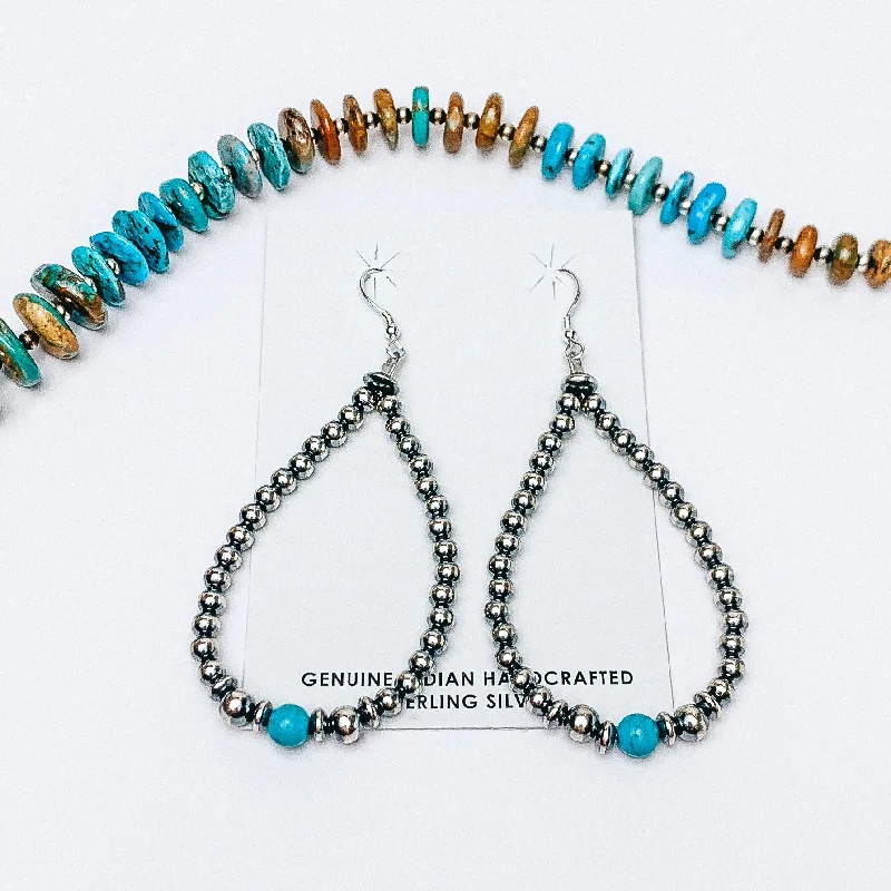 Women’s zirconia earrings-Mason Lee | Navajo Handmade Sterling Silver Navajo Pearl and Sleeping Beauty Turquoise Single Stone Hand Strung Teardrop Earrings