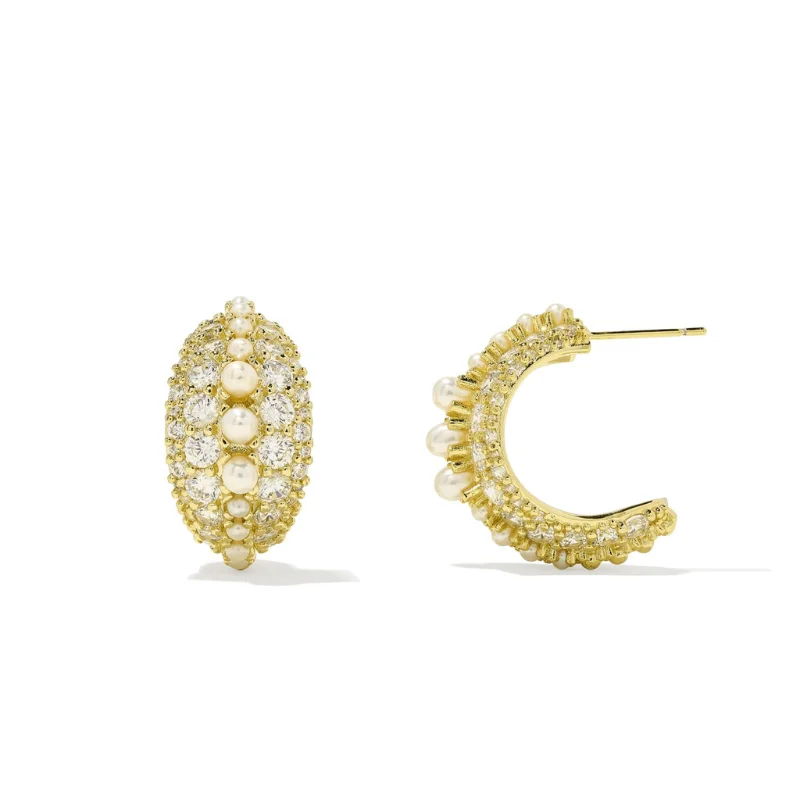 Women’s birthstone earrings-Kendra Scott | Krista Gold Hoop Earrings in White Mix