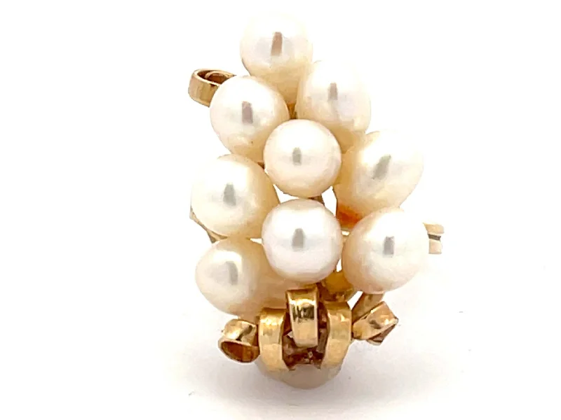 Women’s silver rings-Ming's Hawaii Akoya Pearl Cluster Ring 14k Yellow Gold