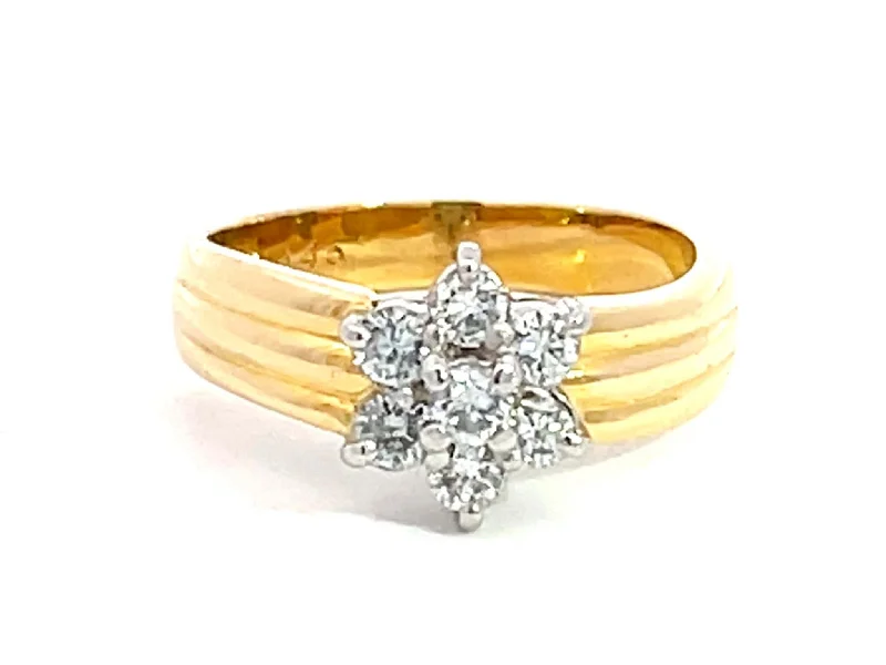 Women’s stacking wedding rings-Diamond Flower Two Toned Ring in 18K Yellow Gold and Platinum