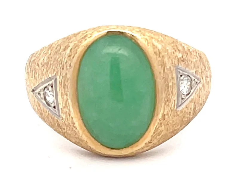 Women’s floral rings-Jade and Diamond Textured Finish Ring in 14K Yellow Gold