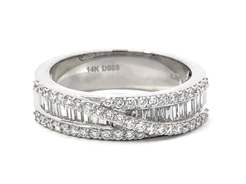 Women’s luxury rings-Brilliant Diamond Crossover and Baguette Diamond Band Ring 14k White Gold