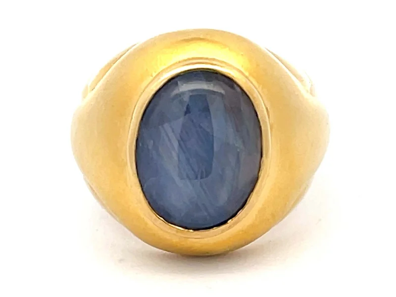 Women’s wedding band rings-Blue Star Sapphire Ring in 18k Yellow Gold